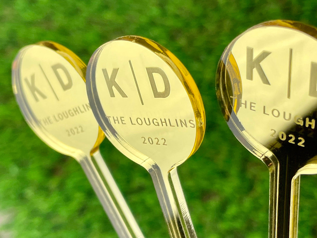 Custom Monogram Gold Acrylic Engraved Stir Sticks, Coffee Cocktail sti