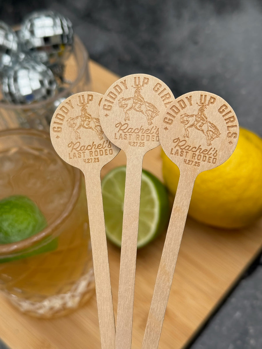 50 Custom Wood Engraved Stir Sticks, Cocktail sticks, Bachelorette, Gi ...