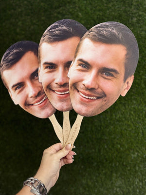 Engraved Fan Sticks with Big Head Cutouts, Large Head Cutouts, Big Face Sticks,