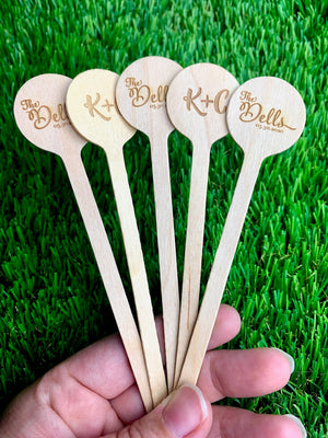 50 Personalized Wood Engraved Stir Sticks, Cocktail sticks, Wedding Drink Sticks