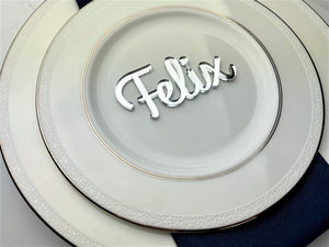 Wedding Cutout Mirrored Place Card Charms - Grand Font - Customized Name
