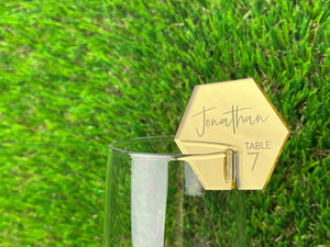 Personalized Acrylic Drink Tag - Hexagon Place Cards for Weddings & Events