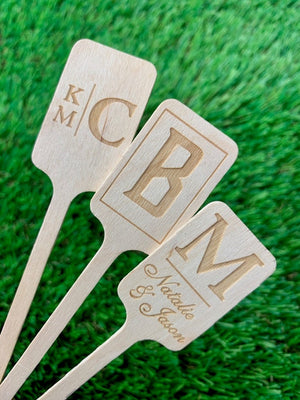 Custom Monogrammed Wood Engraved Stir Sticks, Cocktail Sticks, Wedding Drink Sticks, Swizzle Square Top