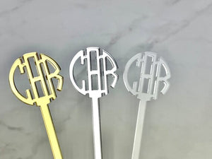 Monogram Round Stir Sticks, Laser Cut Out Cocktail sticks, Wedding Drink Sticks (Sets of 15) LAD