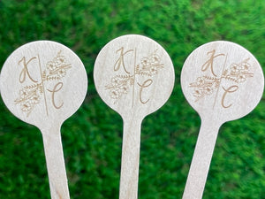 50 Custom Monogram Wood Engraved Stir Sticks, Coffee Cocktail sticks, Wedding Drink Sticks, Leaf - Yaya