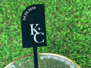 Custom Arch Acrylic Stir Sticks, Monogram Black and White ink on Clear Acrylic. Cocktail Stirrers, Custom Wedding Swizzle