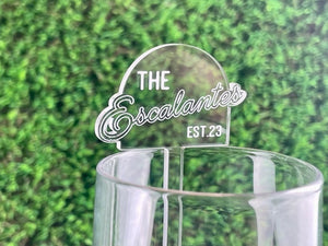Custom Wedding Last Name Acrylic Stir Sticks, Black and White ink on a Arched Black Acrylic. Cocktail Stirrers, Custom Wedding Swizzle