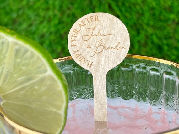 50*Personalized Engraved Round Acrylic Mirror Drink Stirrer