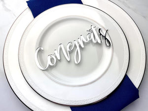 Congrats- Cutout Mirrored Place Card Charms for Weddings, Engagements, Graduations - Mel Font - Customized Name