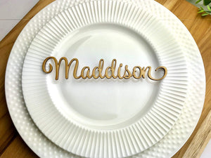 Wedding Place Card | Rustic Script Country Western Simple Cursive  Laser Cut w/ in Wood, Silver, Rose Gold Mirrored Acrylic