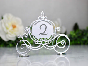 Cinderella Carriage Wedding Table Number | Whimsical  | Engraved Laser Cut w/ Guest Name in Gold or Silver Mirrored Acrylic | Disney