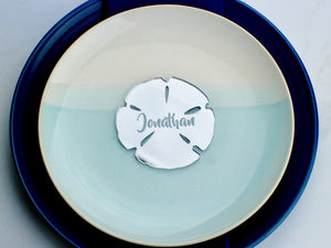 Sand Dollar Wedding Name Place Card Engraved | Beach Party Table Decorations Favor | Laser Cut w/ in Gold or Silver Mirrored Acrylic