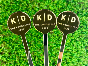 Custom Monogram Gold Acrylic Engraved Stir Sticks, Coffee Cocktail sticks, Wedding Drink Sticks - Round Top