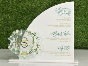 Signature Drink Bar Menu Sign, Your Crest | Monogram Wedding Sign, Half Arched Round Top