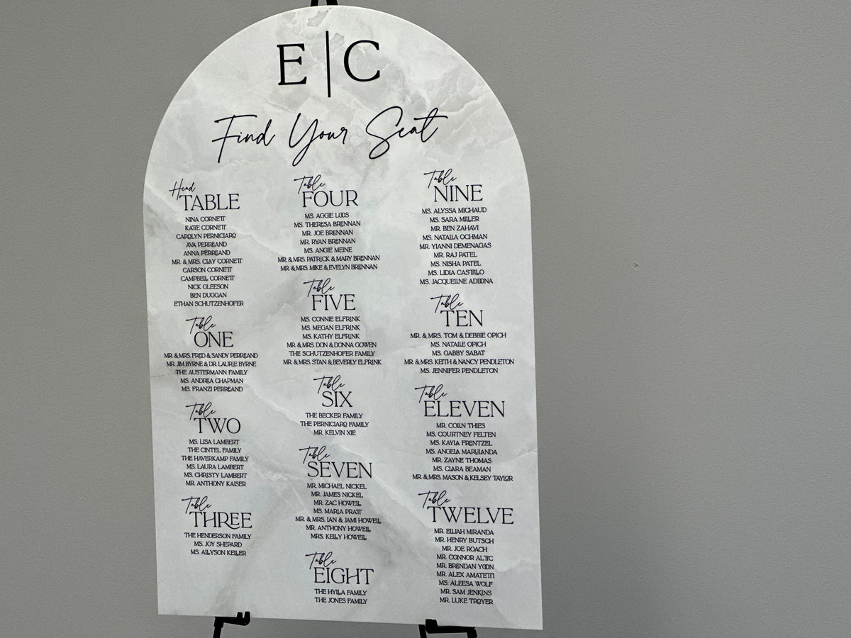Marble Acrylic Seating Chart Sign, Rectangle Square Top 36 Inches Tall ...