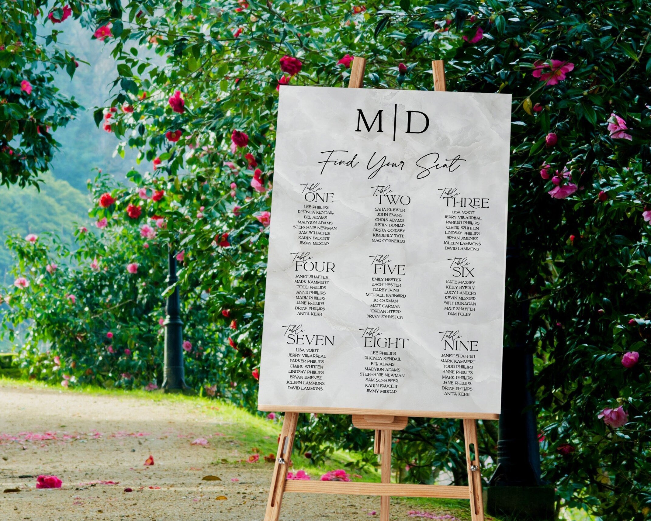 Marble Acrylic Seating Chart Sign, Rectangle Square Top 36 Inches Tall ...