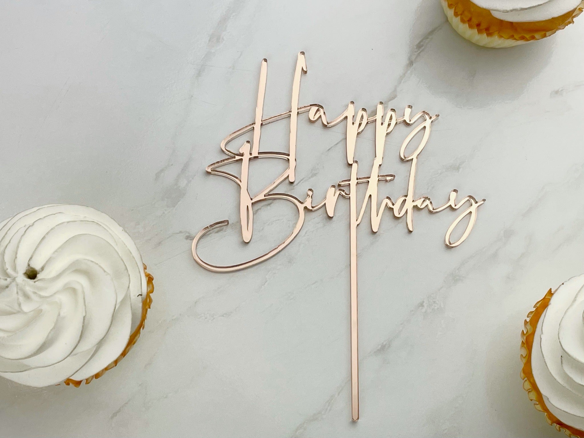 Personalised Happy Birthday Acrylic Cake Topper Silver Gold Rose Gold Black